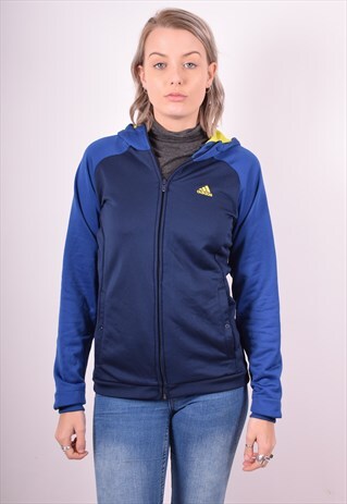 ADIDAS WOMENS VINTAGE HOODIE JACKET MEDIUM BLUE 90S