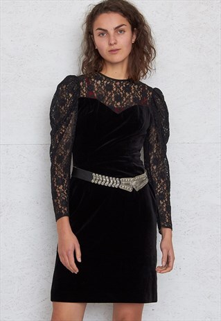 VINTAGE BLACK VERO MONT LONG SLEEVE MINI LACE DRESS