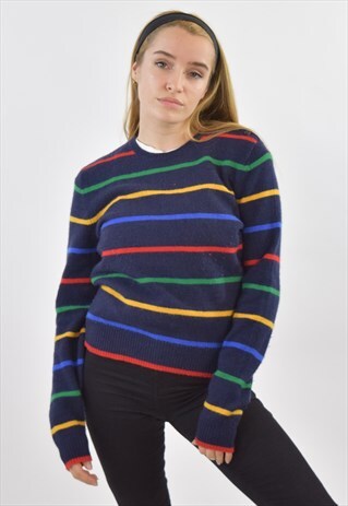 VINTAGE 90S BLUE STRIPED RALPH LAUREN CREW NECK SWEATER