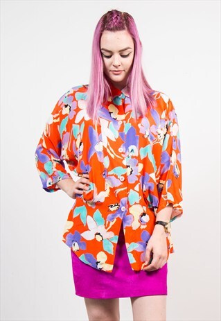 VINTAGE 90'S BRIGHT FLORAL PATTERN SHIRT BLOUSE
