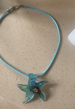 light blue murano glass starfish pendant necklace