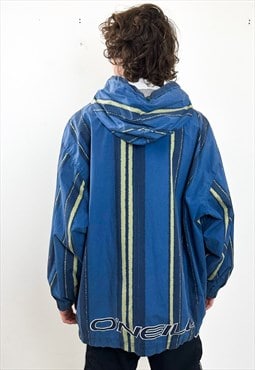 Vintage 90s stripes hooded blue jacket 