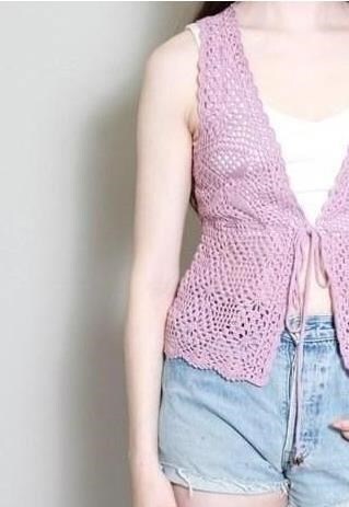 VINTAGE 1970'S STYLE PURPLE CROCHET VEST TOP/ CARDIGAN