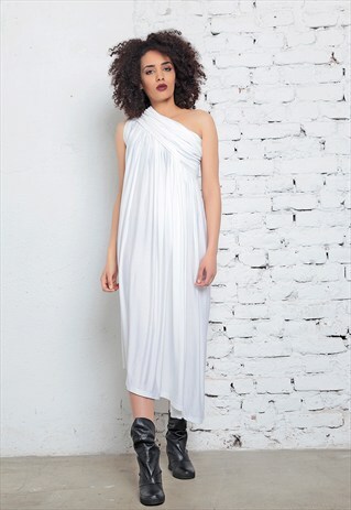 ONE SHOULDER DRESS, WHITE DRESS, ELEGANT DRESS