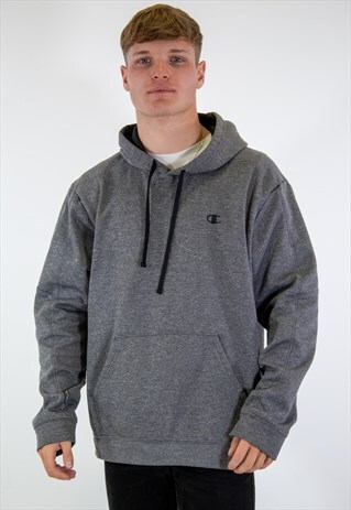 VINTAGE CHAMPION LOGO HOODIE IN GREY LARGE