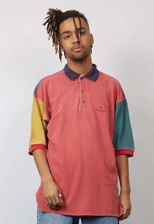 VINTAGE 90'S STONE ISLAND COLOUR BLOCK POLO T-SHIRT
