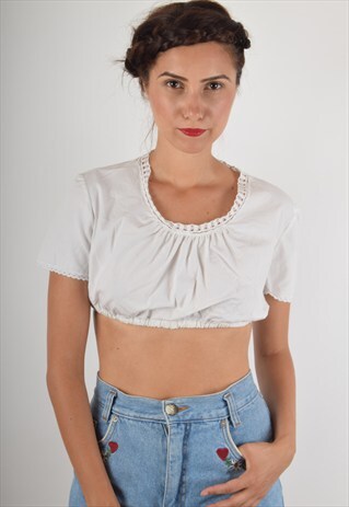 VINTAGE CROP WHITE BLOUSE (913)