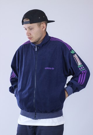 90S VINTAGE MENS ADIDAS VELOUR TRACK TOP LOGO JACKET