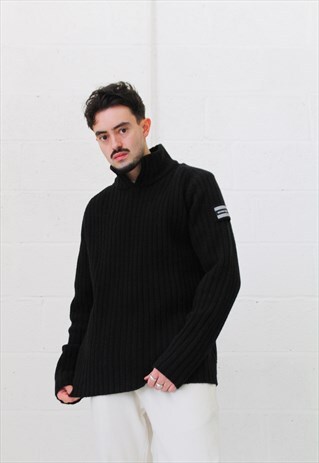 VINTAGE HENRI LLOYD RIBBED HIGH NECK JUMPER IN BLACK