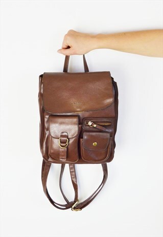 BROWN FAUX LEATHER BACKPACK BAG