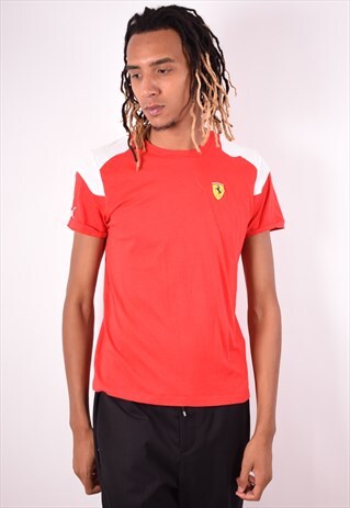 PUMA MENS VINTAGE FERRARI T-SHIRT TOP SMALL RED 90S