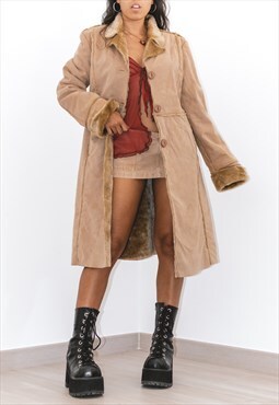 Vintage Y2k Faux Fur Trim Coat