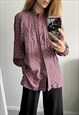 RETRO FLORAL RED N GRAY LONG BLOUSE / SHIRT - LARGE 