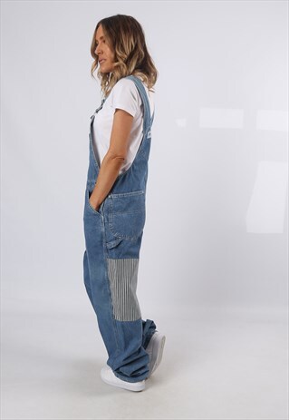 DENIM DUNGAREES STRIPED WIDE TAPERED TALL LENGTH UK 14 (62I
