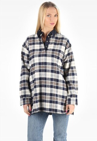 VINTAGE PLAID FLANNEL POLO SHIRT