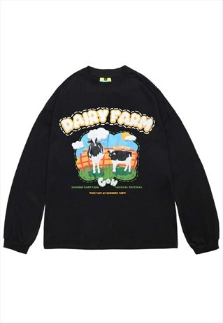 KALODIS COW PRINT FUN LOOSE ROUND NECK SWEATSHIRT