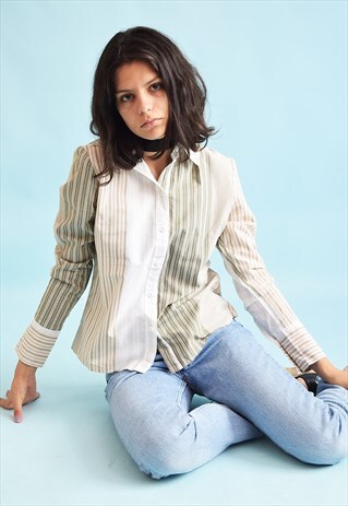 90'S RETRO STRIPED NEUTRAL MINIMALIST SHIRT TOP