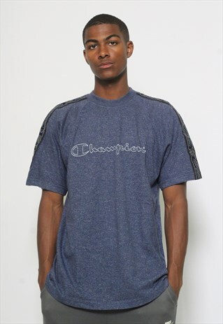 VINTAGE CHAMPION TAPE LOGO T-SHIRT BLUE