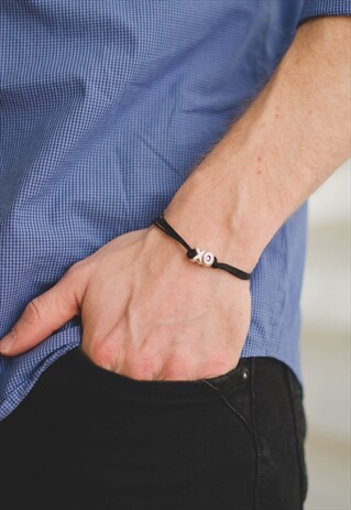 XO BRACELET FOR MEN BLACK CORD MENS BRACELET SILVER CHARM