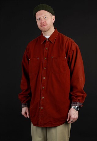 90S CARHARTT DEEP RED BLANKET LINED WORKWEAR OVERSHIRT