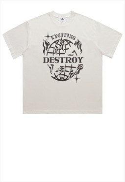 Destroy slogan t-shirt grunge earth tee retro Gothic top 