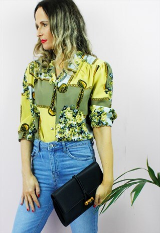 VINTAGE 80'S CHAIN FLORAL PRINT SHIRT BLOUSE