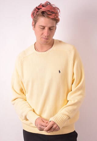 POLO RALPH LAUREN MENS VINTAGE JUMPER SWEATER XL YELLOW 90S