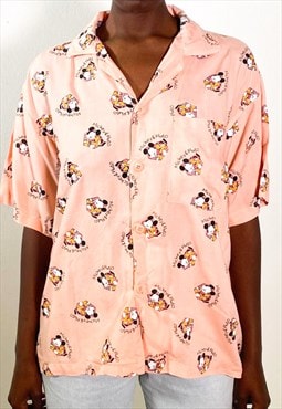 Vintage 80s Mickey Mouse & Pluto pink shirt 