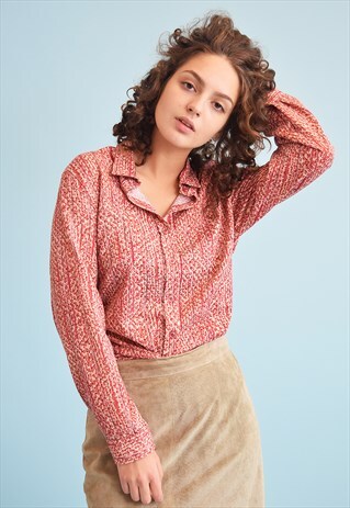 70'S RETRO MOD PRINT MONOCHROME SHIRT TOP