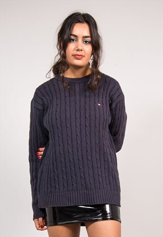 VINTAGE 90'S TOMMY HILFIGER NAVY CABLE KNIT JUMPER