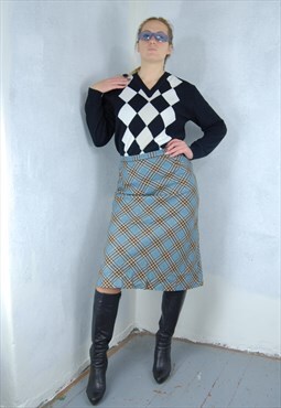 Vintage y2k long checkered funky festival skirts light blue
