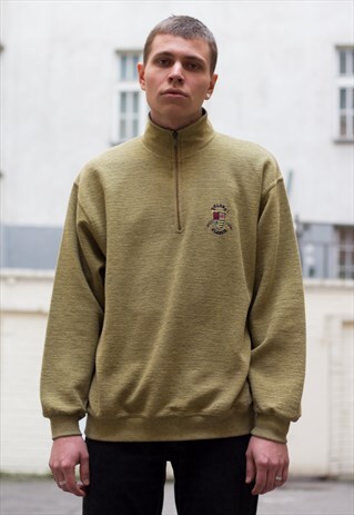 CASUAL VINTAGE OLIVE GREEN CLASSIC GOLF 1/4 ZIP SWEATER