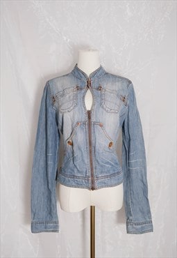 vintage y2k Washed Denim Jacket with Cut out Front