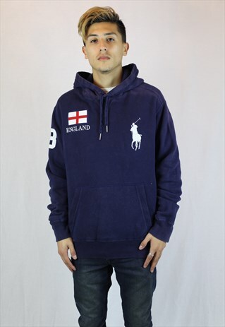 MENS RARE VINTAGE RALPH LAUREN HOODIE JUMPER LARGE ENGLAND