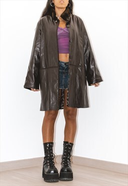 Vintage 90s Vegan Brown Faux Leather Coat