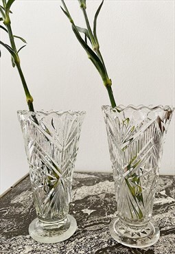 2 Vintage Mid century 60s cut glass vases