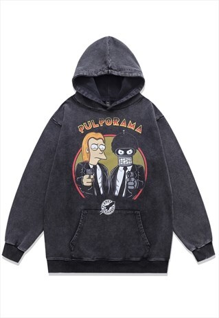 FUTURAMA HOODIE CARTOON PULLOVER CREEPY PRINT JUMPER GREY