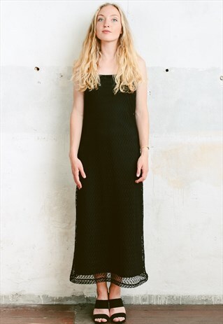 VINTAGE 90S BLACK FISHNET PARTY MAXI DRESS