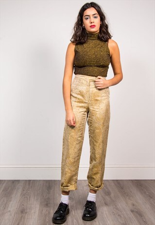 90'S VINTAGE GOLD PAISLEY TAPERED HIGH WAIST TROUSERS