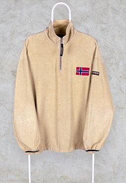 Vintage Beige Napapijri Sweatshirt Corduroy 1/4 Zip XL