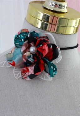 Handmade Necklace Vintage Remake Flowers Fringed