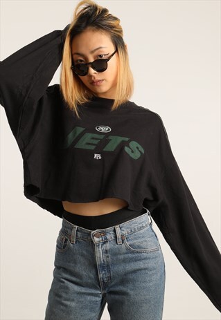 VINTAGE NFL NEW YORK JETS EMBROIDERED CROPPED SWEATSHIRT