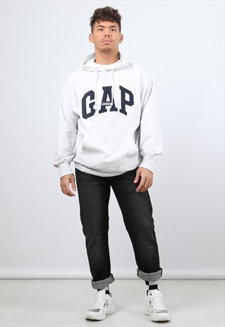 VINTAGE GAP SMALL GREY EMBROIDERED LOGO HOODIE