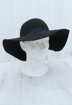 80s Vintage Black Floppy Beach Hat