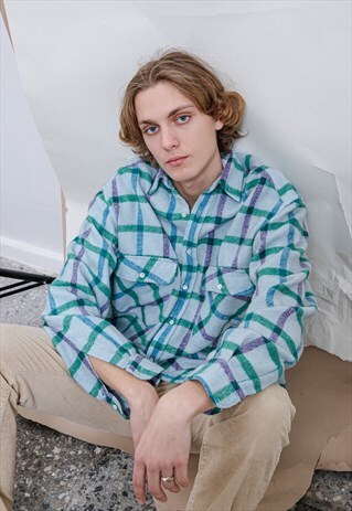 VINTAGE 90S PASTEL SKATER RELAXED BUTTON UP SHIRT FLEECE