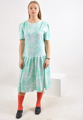 VINTAGE 80'S MIDI DRESS IN ABSTRACT PRINT