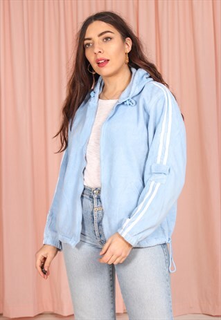 VINTAGE 90S FLEECE HOODIE JACKET IN BLUE