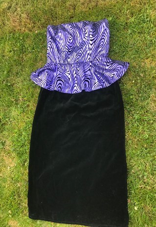 VINTAGE 80'S VELVET PURPLE CORSET BOW PROM DRESS