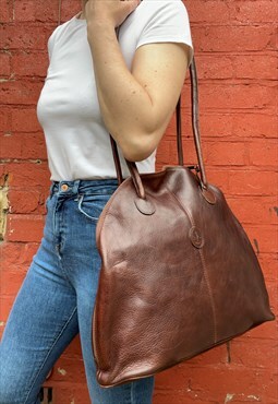 Large Curved Dark Leather Shoulder Bag