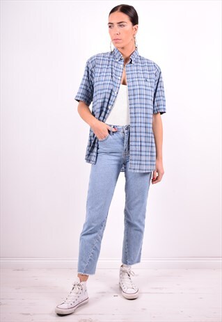 RALPH LAUREN WOMENS VINTAGE SHIRT LARGE BLUE CHECK 90'S